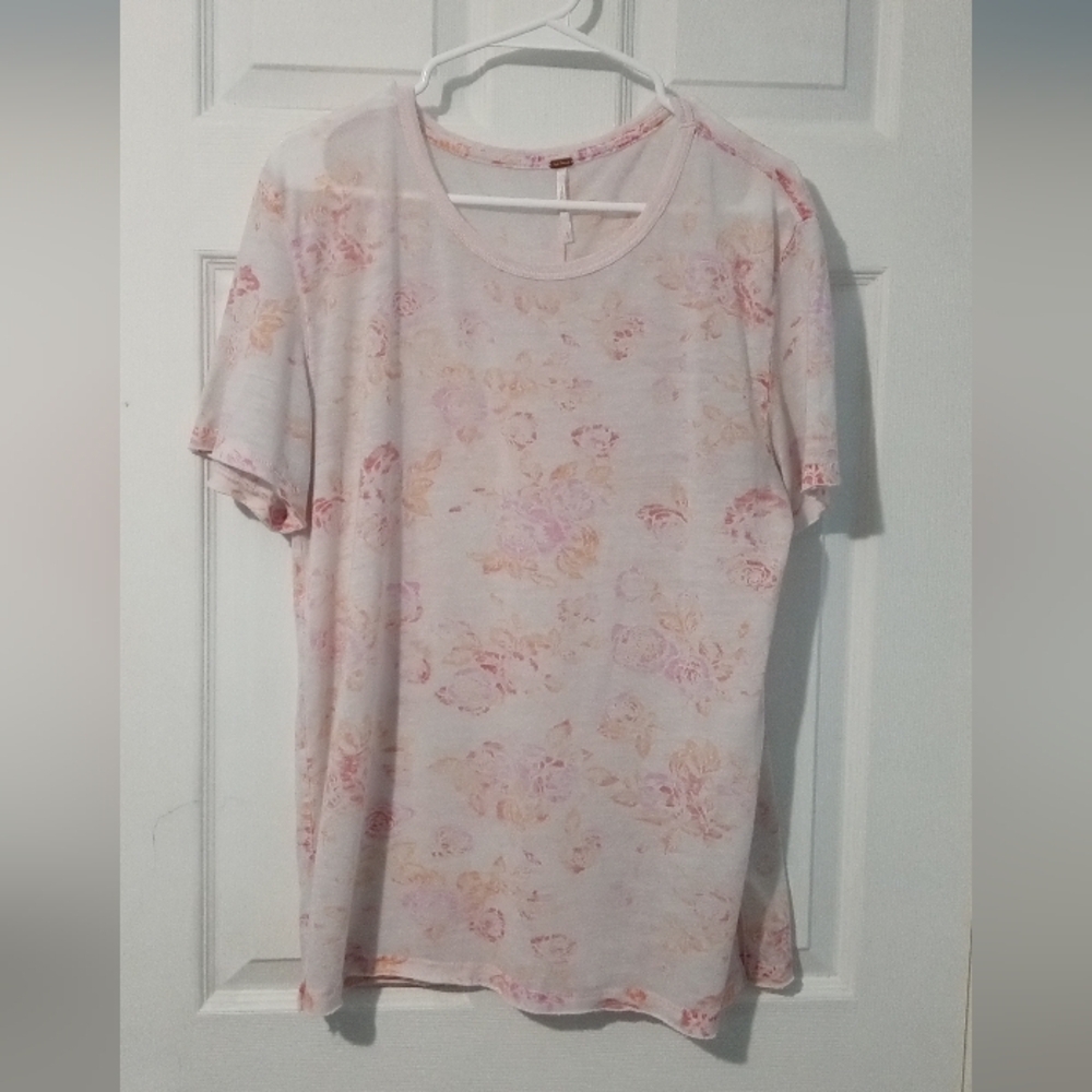 Free People Blush Floral Short Sleeve Traveler Tee